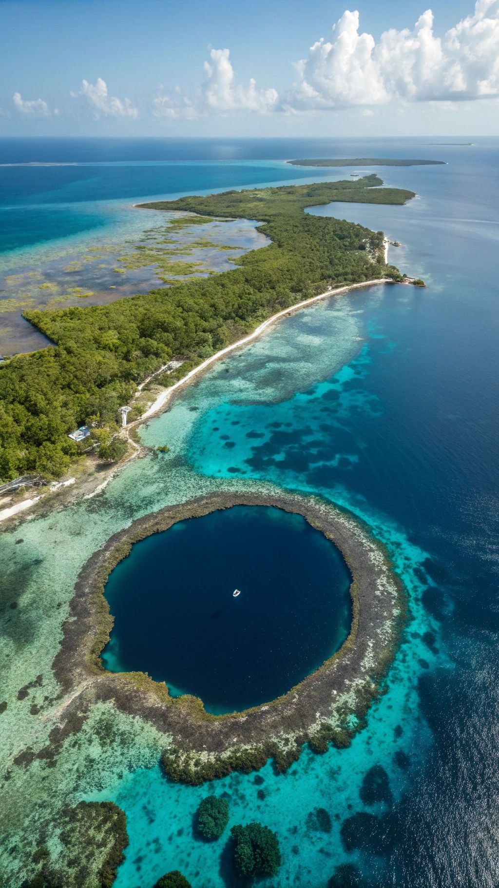 Vista aérea del Belize Barrier Reef o Great Blue Hole